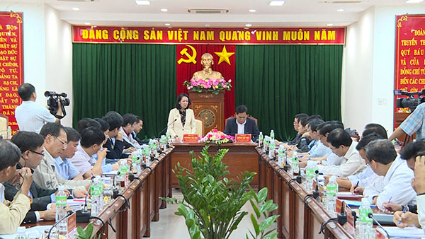 Đồng chí Trương Thị Mai làm việc với lãnh đạo tỉnh về tình hình thực hiện Đề án 61 
