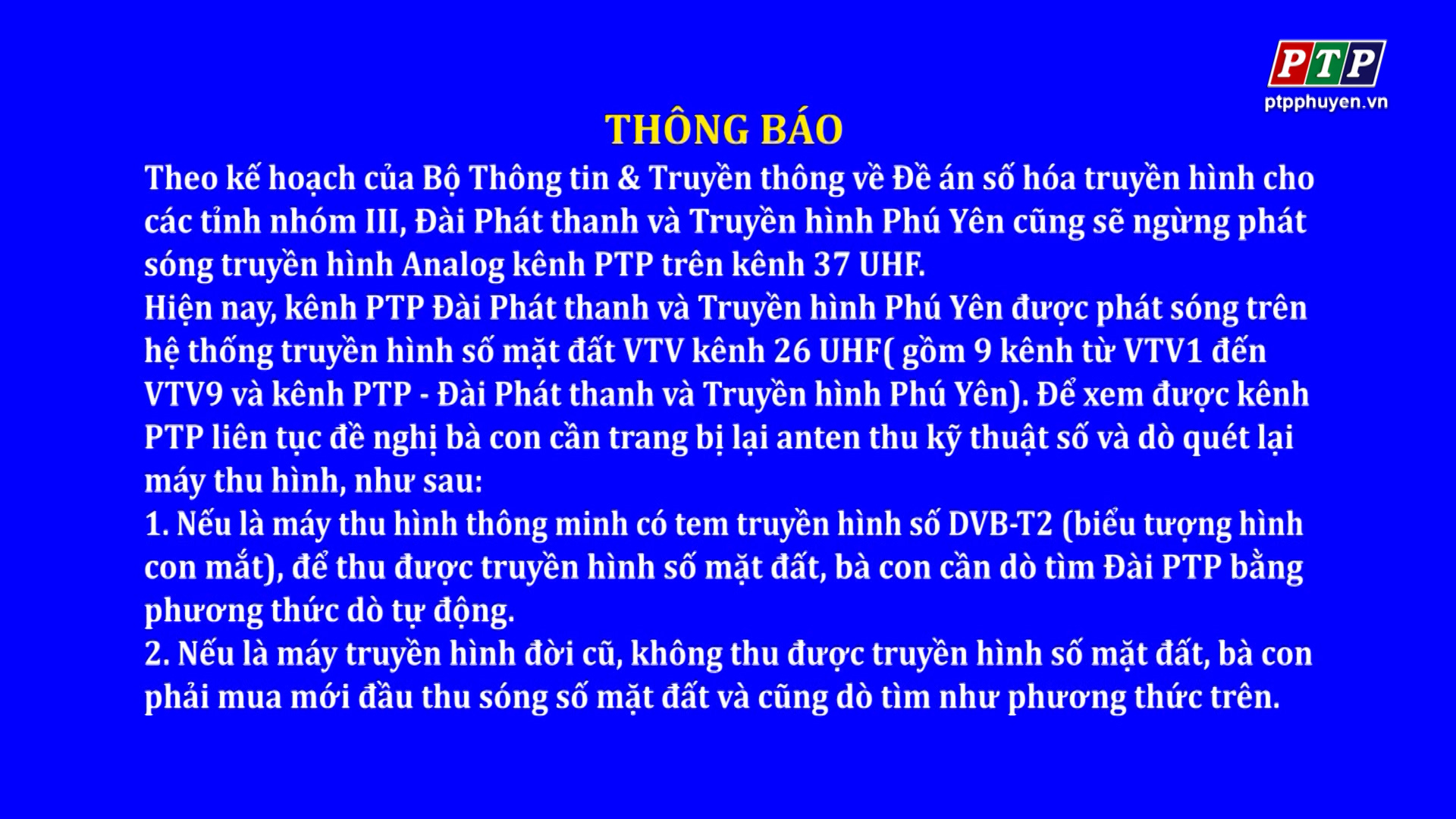 Thông Báo Về Đề Án Số Hóa Truyền Hình