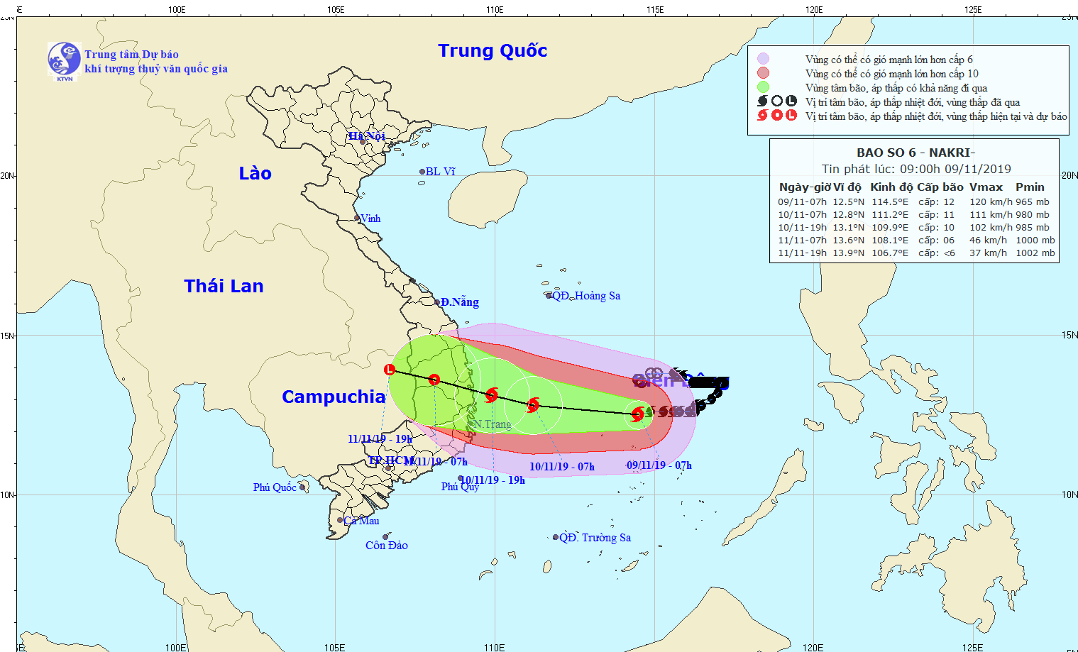 TIN BÃO GẦN BỜ (CƠN BÃO SỐ 6) - Tin phát lúc: 09h00 (09/11/2019)