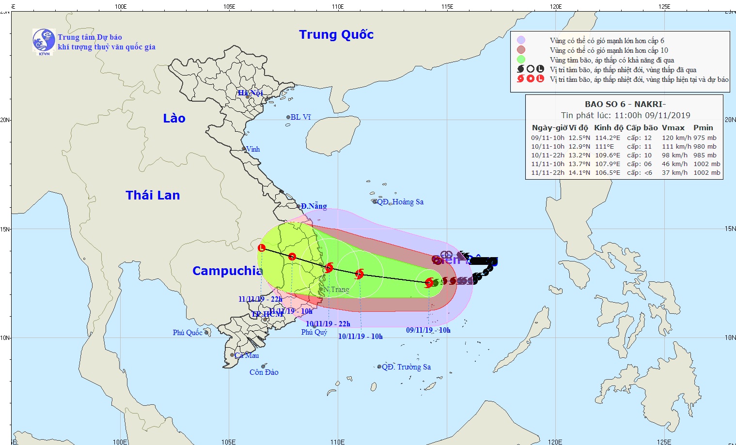 TIN BÃO GẦN BỜ (CƠN BÃO SỐ 6) - Tin phát lúc: 11h00 (09/11/2019)