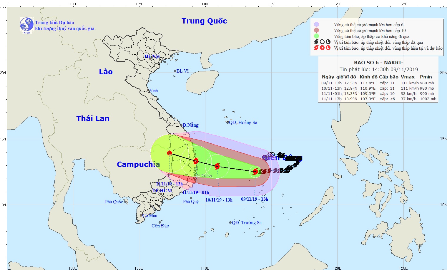 TIN BÃO GẦN BỜ (CƠN BÃO SỐ 6) - Tin phát lúc: 14h30 (09/11/2019)