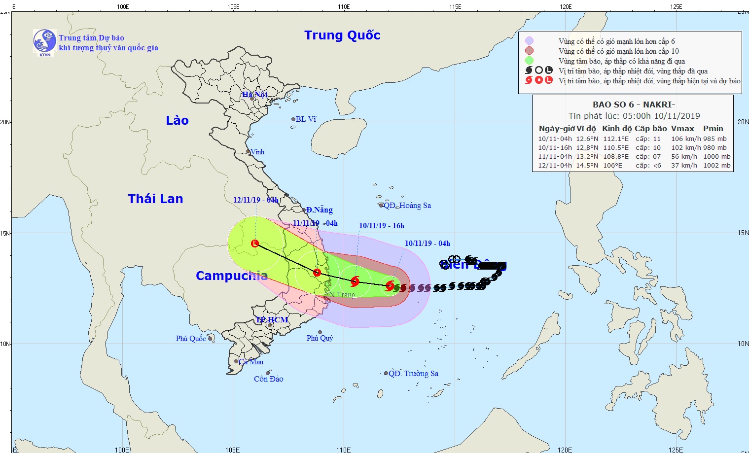 TIN BÃO GẦN BỜ (CƠN BÃO SỐ 6) - Tin phát lúc: 05h00 (10/11/2019)