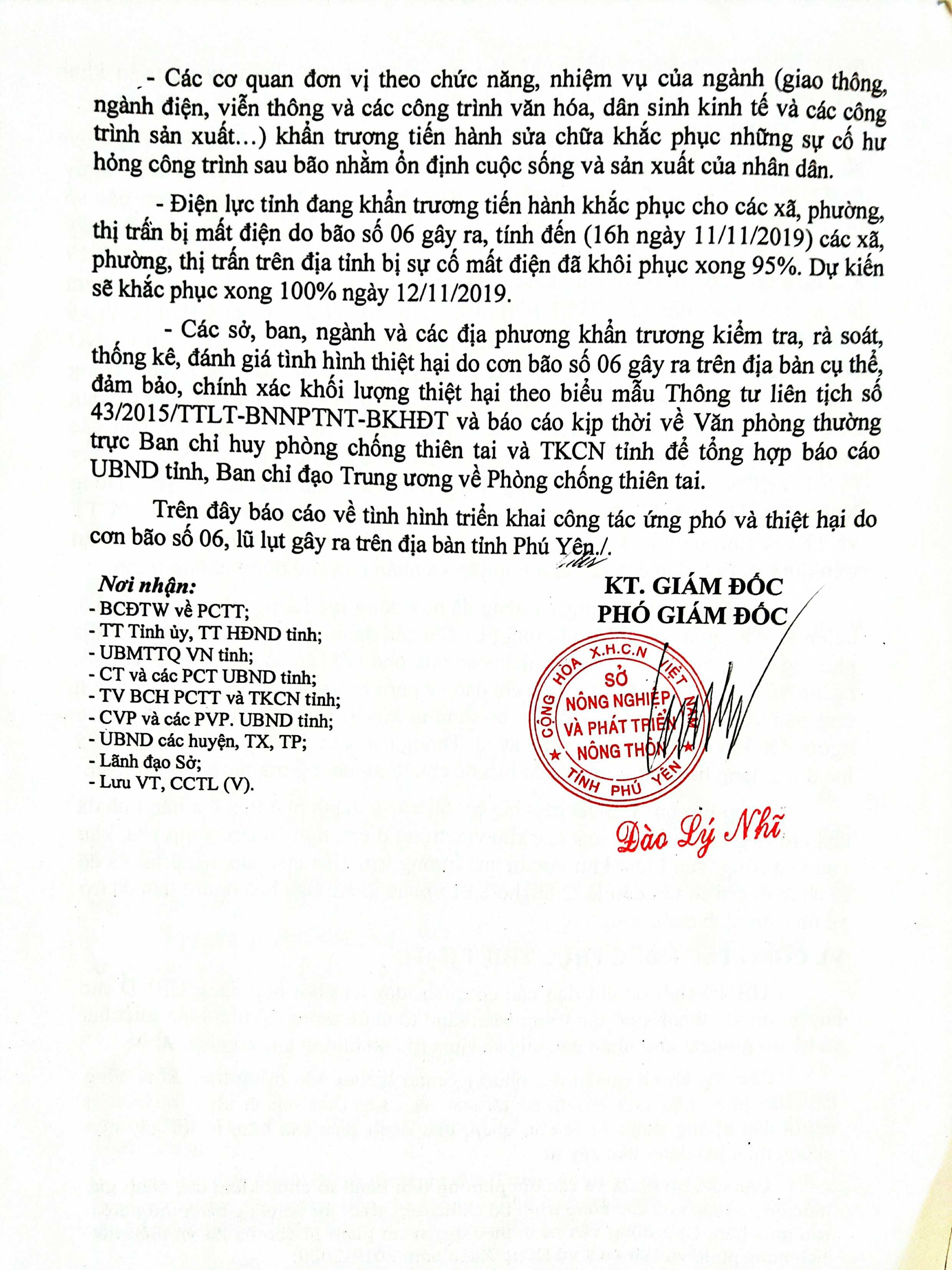 BÁO CÁO TRIỂN KHAI CÔNG TÁC ỨNG PHÓ VÀ THIỆT HẠI DO BÃO SỐ 6 GÂY RA (TÍNH ĐẾN 16H30 NGÀY 11/11/2019)