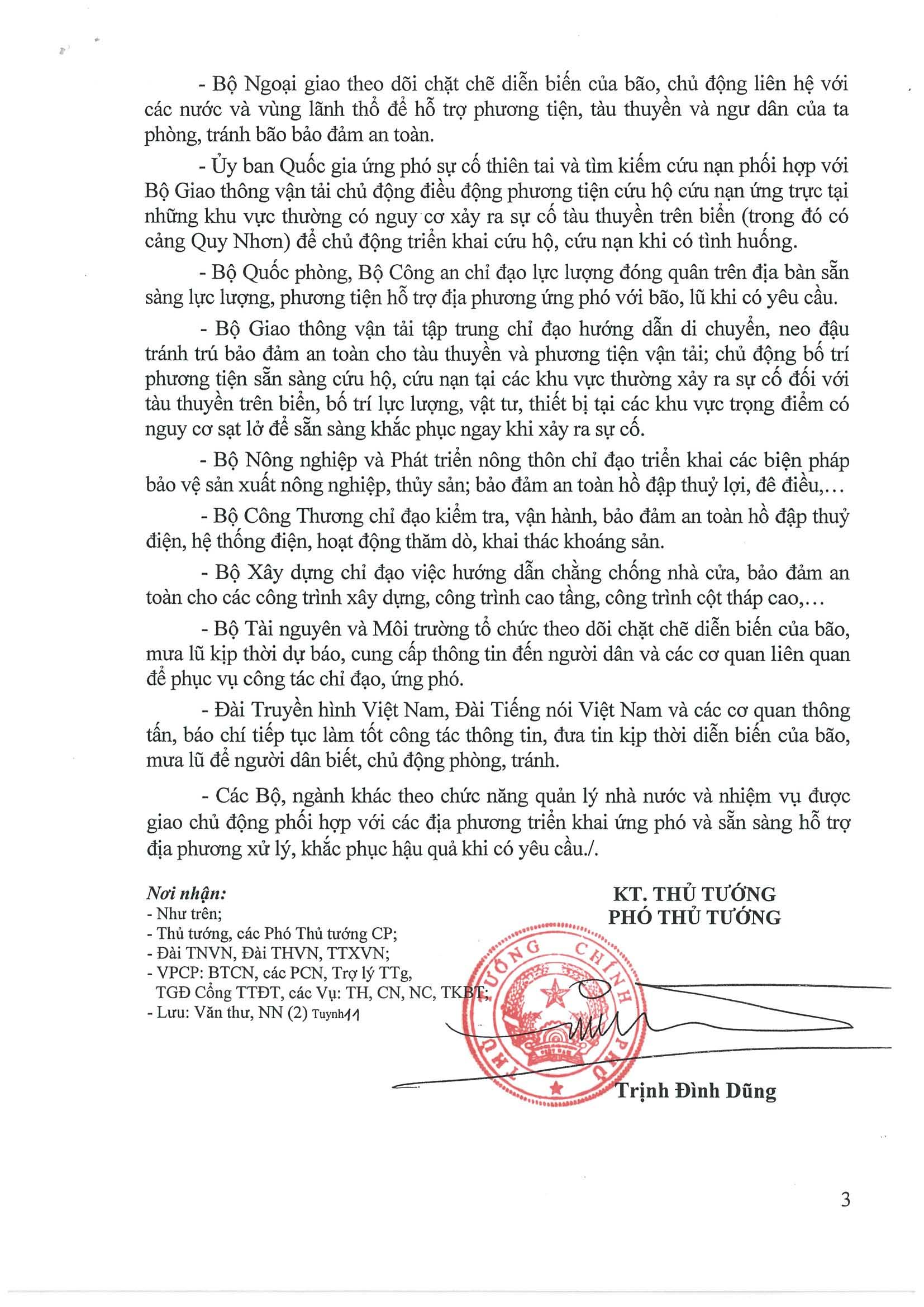 CÔNG ĐIỆN SỐ 1512/CDD-TTG CỦA THỦ TƯỚNG CHÍNH CHỦ VỀ VIỆC ỨNG PHÓ KHẨN CẤP BÃO SỐ 6 NĂM 2019