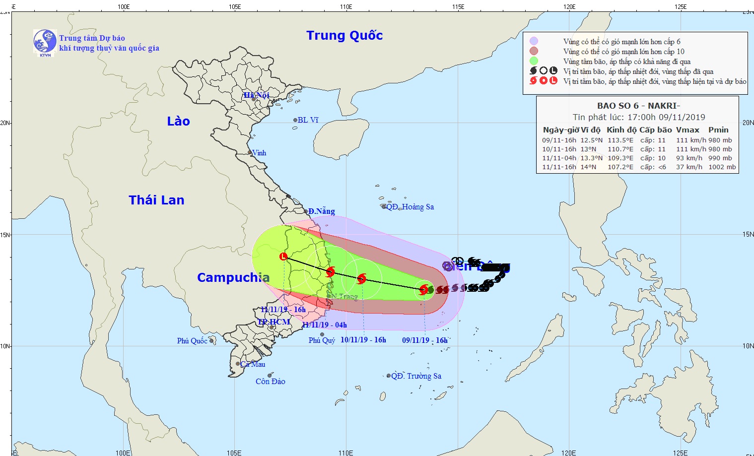 TIN BÃO GẦN BỜ (CƠN BÃO SỐ 6) - Tin phát lúc: 17h00 (09/11/2019)