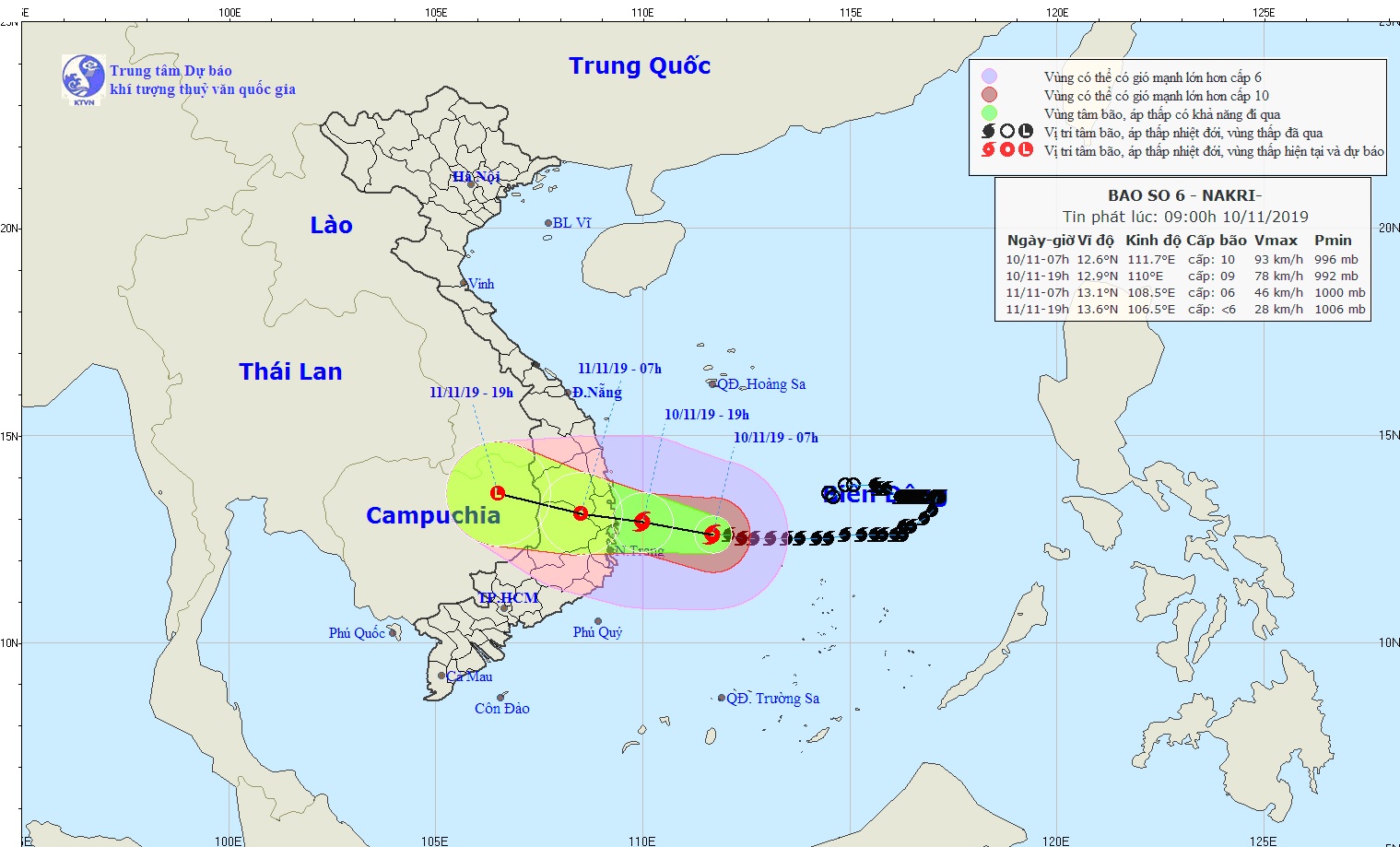 TIN BÃO GẦN BỜ (CƠN BÃO SỐ 6) - Tin phát lúc: 09h00 (10/11/2019)