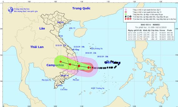  TIN BÃO GẦN BỜ (CƠN BÃO SỐ 6) - Tin phát lúc: 11h00 (10/11/2019)