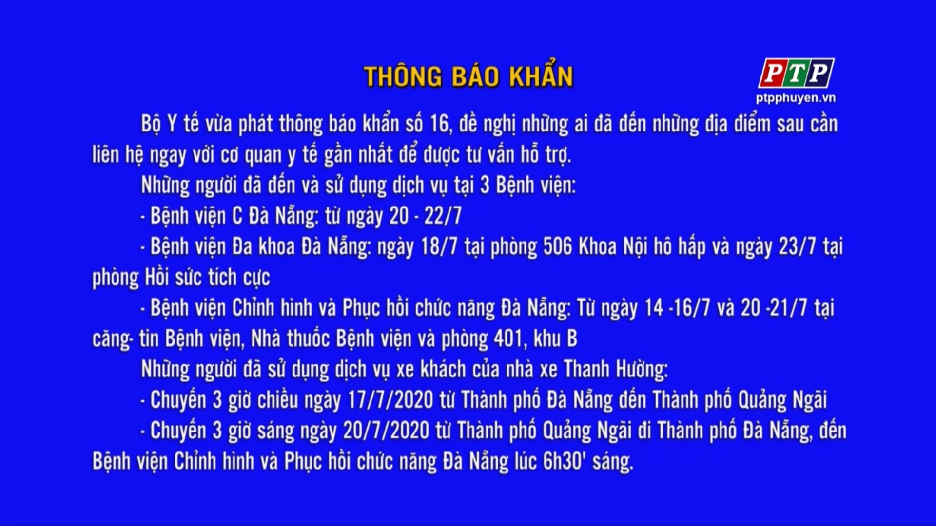 Thông báo khẩn số 16