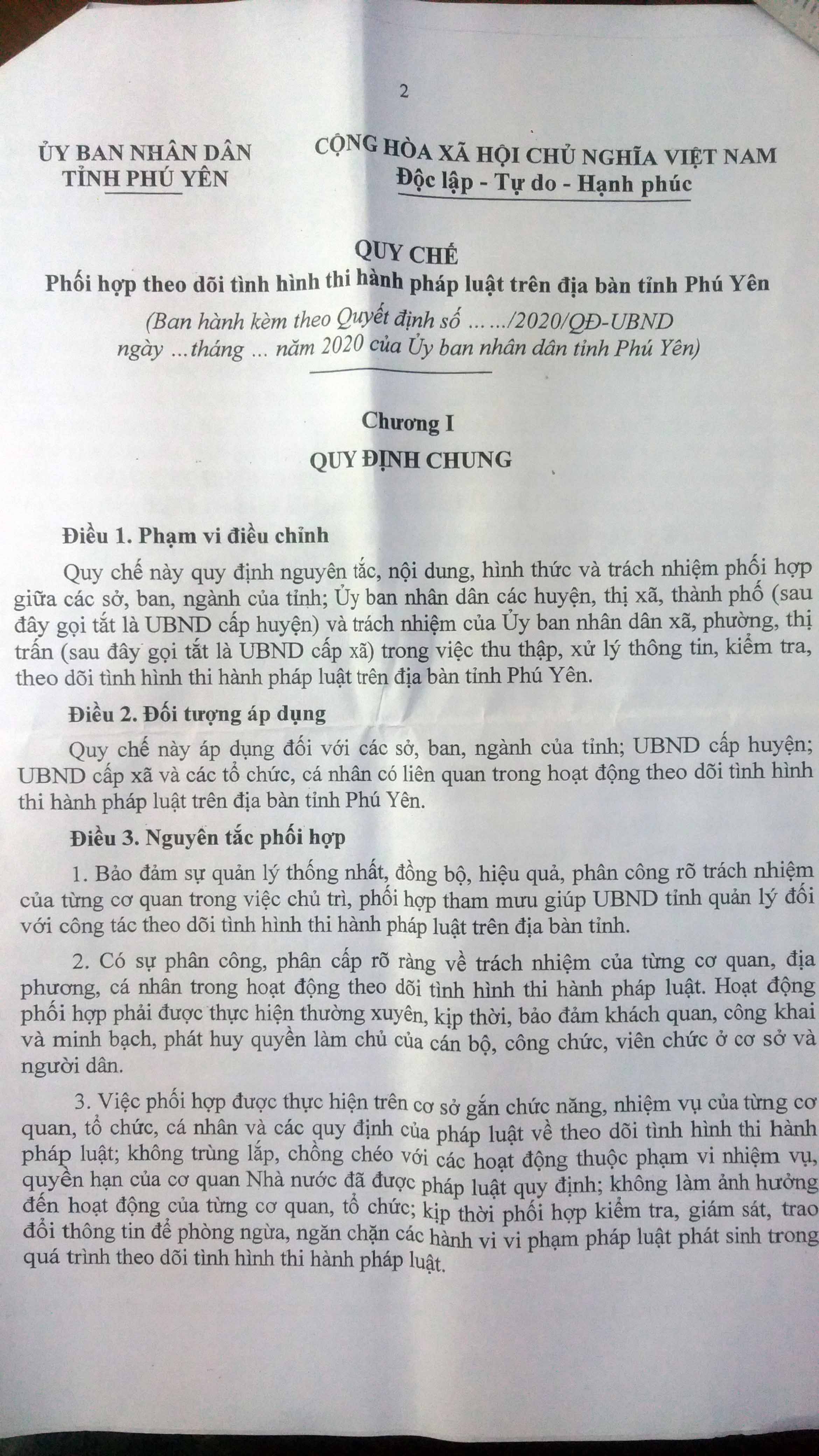 Dự Thảo Quyết Định Ban Hành Quy Chế Phối Hợp Theo Dõi Tình Hình Thi Hành Pháp Luật Trên Địa Bàn Tỉnh - 2