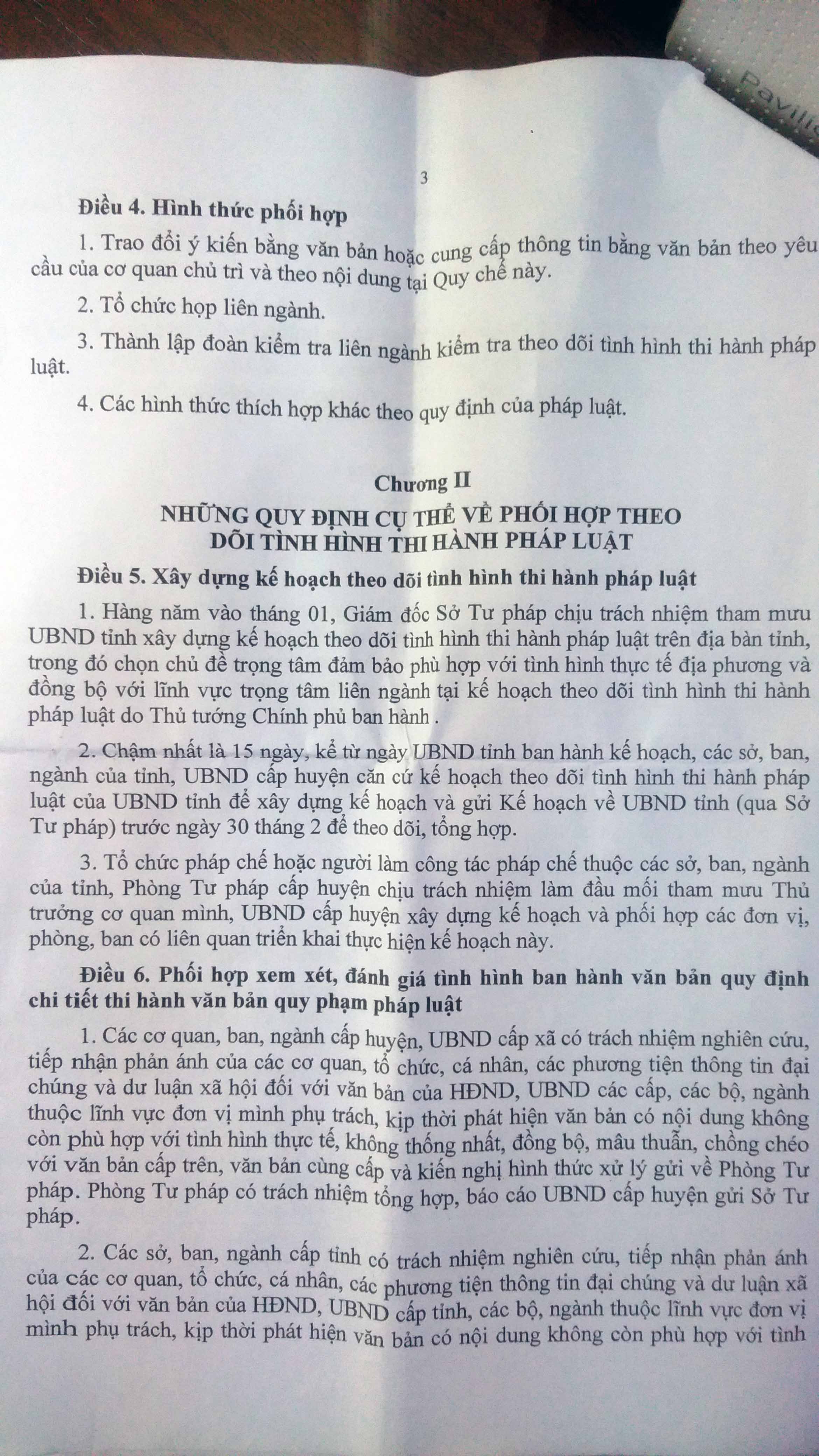 Dự Thảo Quyết Định Ban Hành Quy Chế Phối Hợp Theo Dõi Tình Hình Thi Hành Pháp Luật Trên Địa Bàn Tỉnh - 3