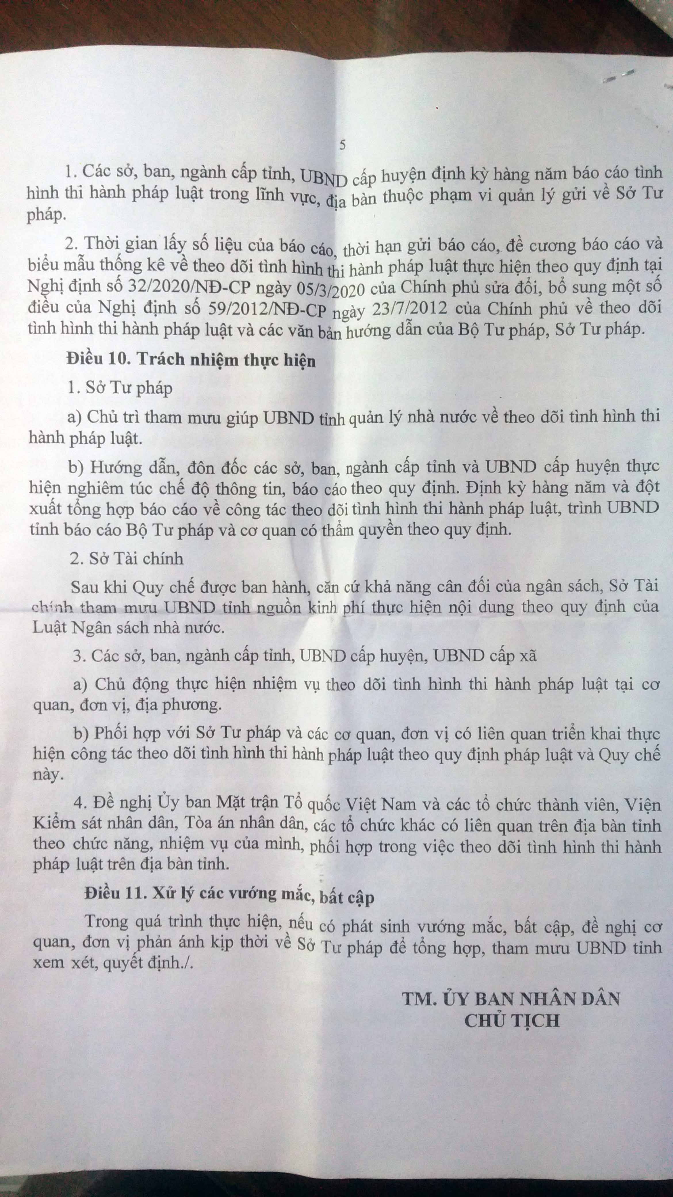 Dự Thảo Quyết Định Ban Hành Quy Chế Phối Hợp Theo Dõi Tình Hình Thi Hành Pháp Luật Trên Địa Bàn Tỉnh - 5