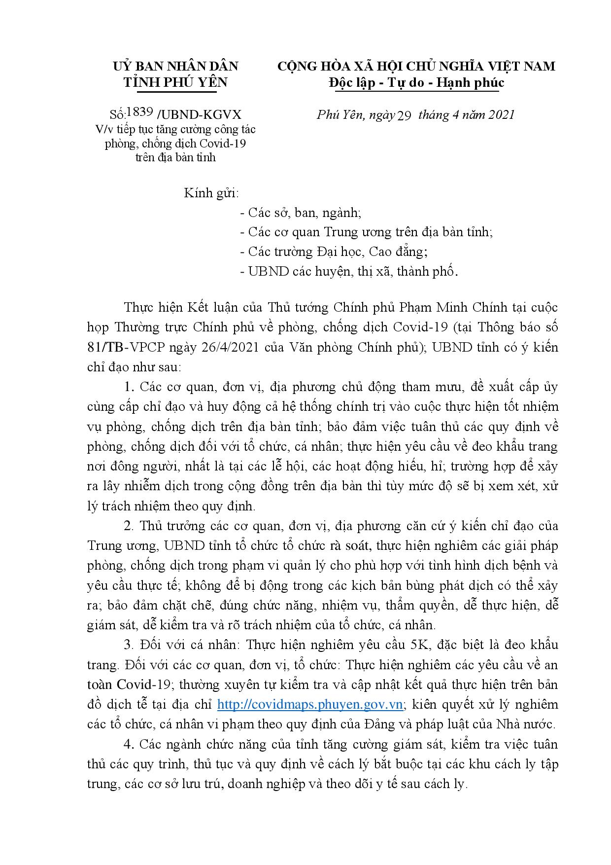 C/V 1839 Tiếp Tục Tăng Cường Công Tác Phòng, Chống Dịch Covid-19 Trên Địa Bàn Tỉnh (1)