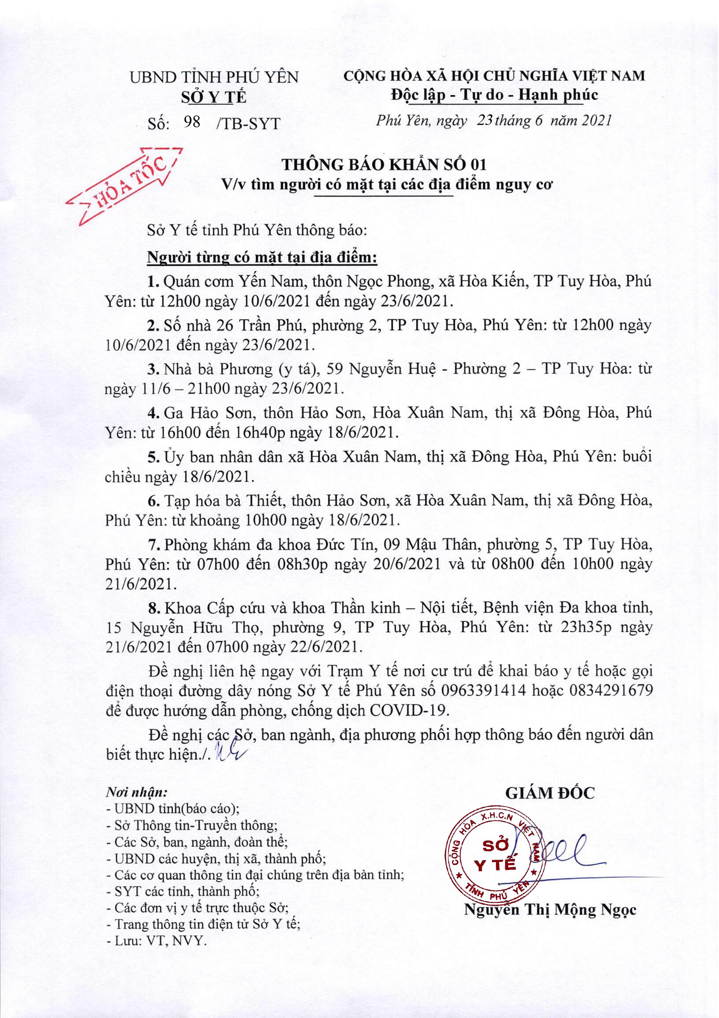 TB KHẨN SỐ 01 V/V TÌM NGƯỜI CÓ MẶT TẠI CÁC ĐỊA ĐIỂM CÓ NGUY CƠ