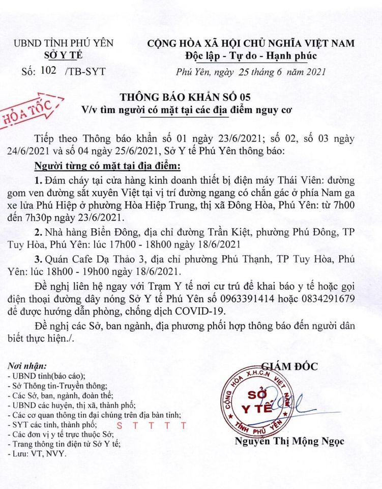 TB KHẨN SỐ 05 V/V TÌM NGƯỜI CÓ MẶT TẠI CÁC ĐỊA ĐIỂM CÓ NGUY CƠ