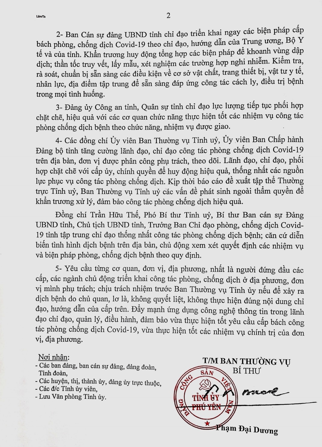 08 - CT/TU CHỈ THỊ CỦA BAN THƯỜNG VỤ TỈNH UỶ về khẩn trương, quyết liệt lãnh đạo, chỉ đạo công tác chống dịch Covid-19