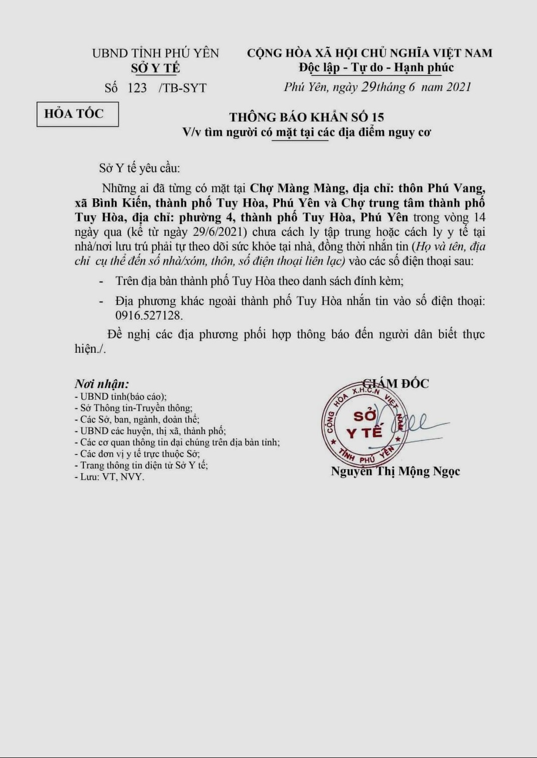TB KHẨN SỐ 15 V/V TÌM NGƯỜI CÓ MẶT TẠI CÁC ĐỊA ĐIỂM CÓ NGUY CƠ
