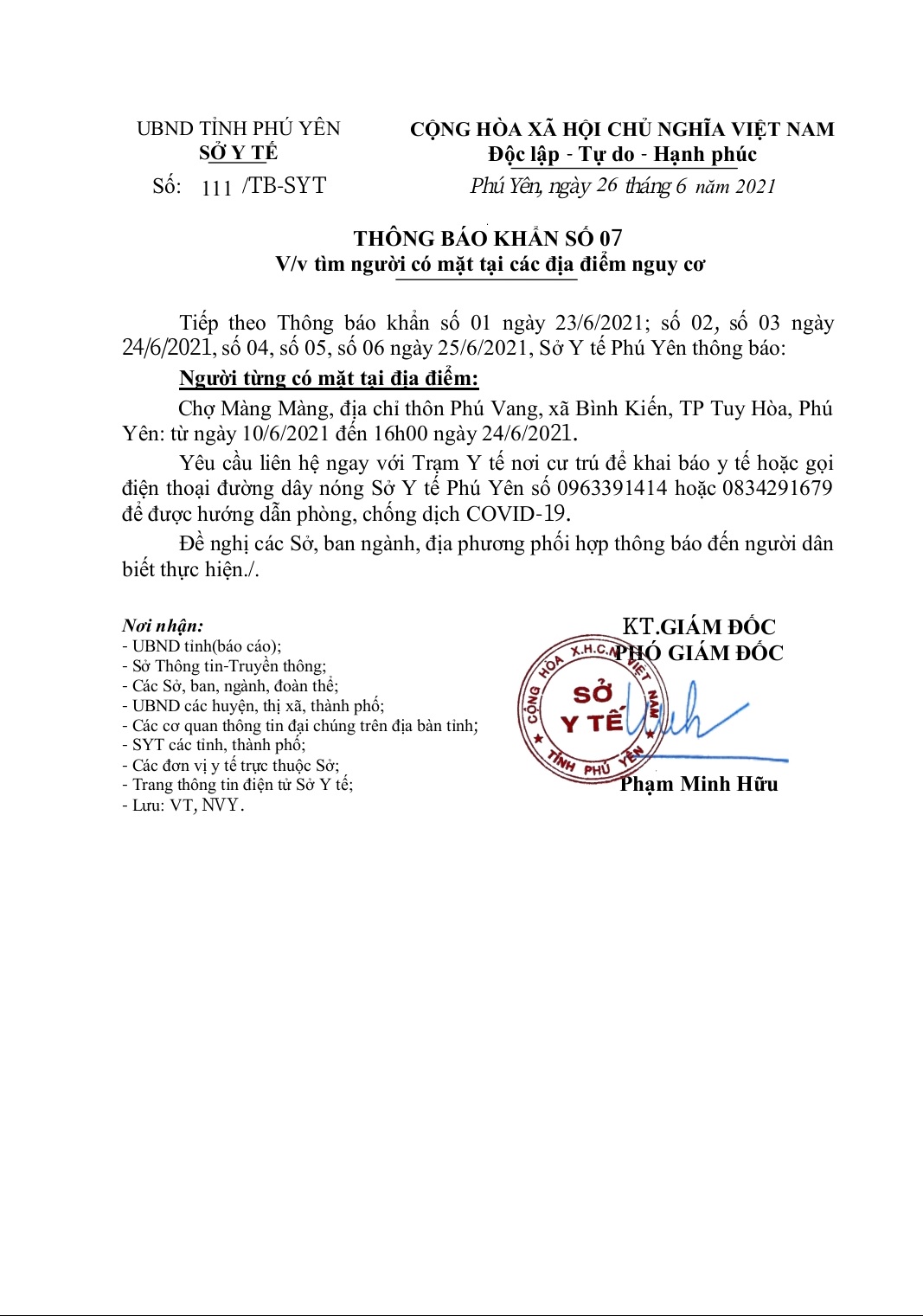 TB KHẨN SỐ 07 V/V TÌM NGƯỜI CÓ MẶT TẠI CÁC ĐỊA ĐIỂM CÓ NGUY CƠ