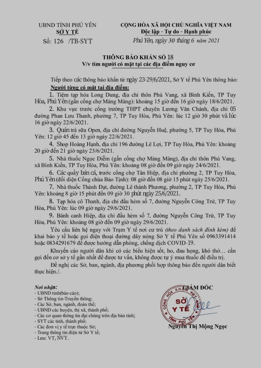 TB KHẨN SỐ 18 V/V TÌM NGƯỜI CÓ MẶT TẠI CÁC ĐỊA ĐIỂM CÓ NGUY CƠ