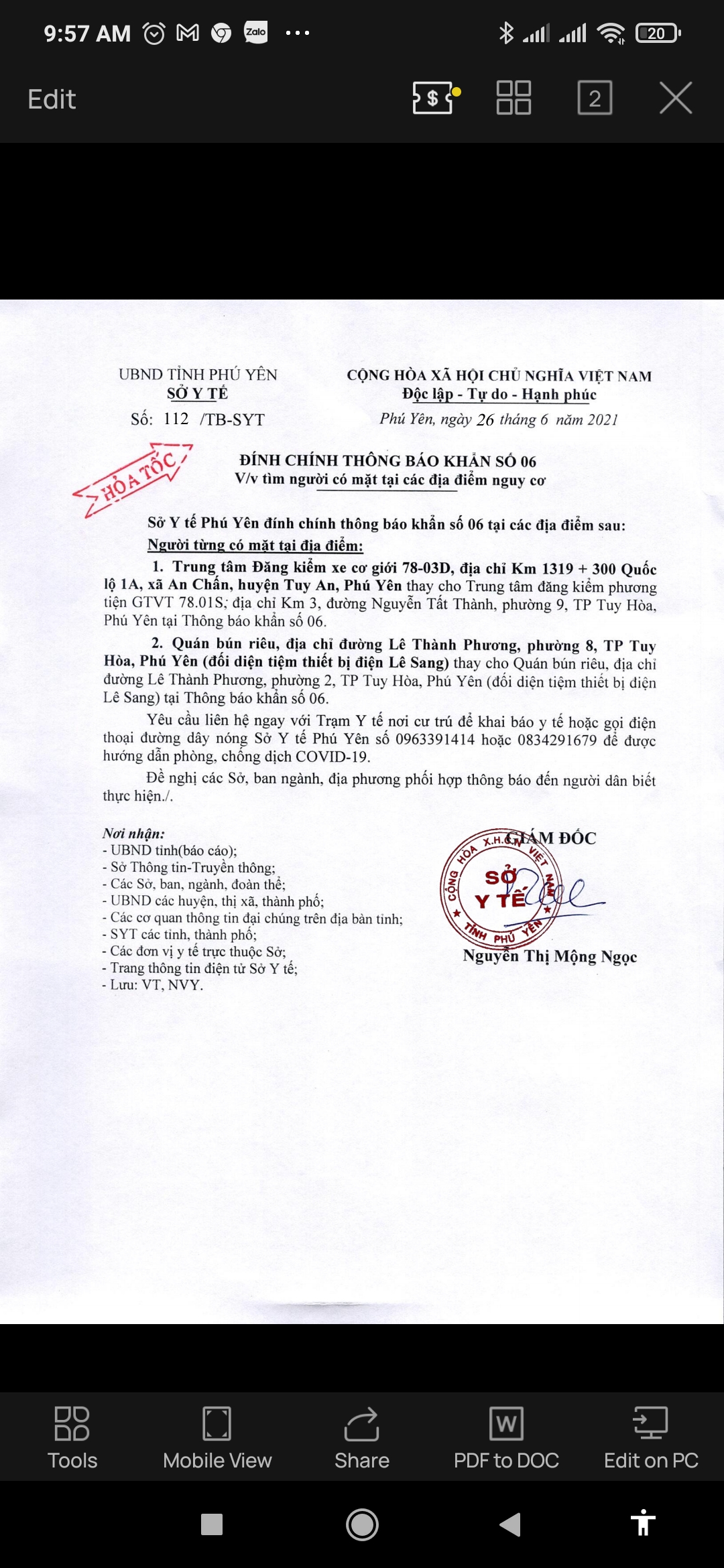 ĐÍNH CHÍNH THÔNG BÁO KHẨN SỐ 06