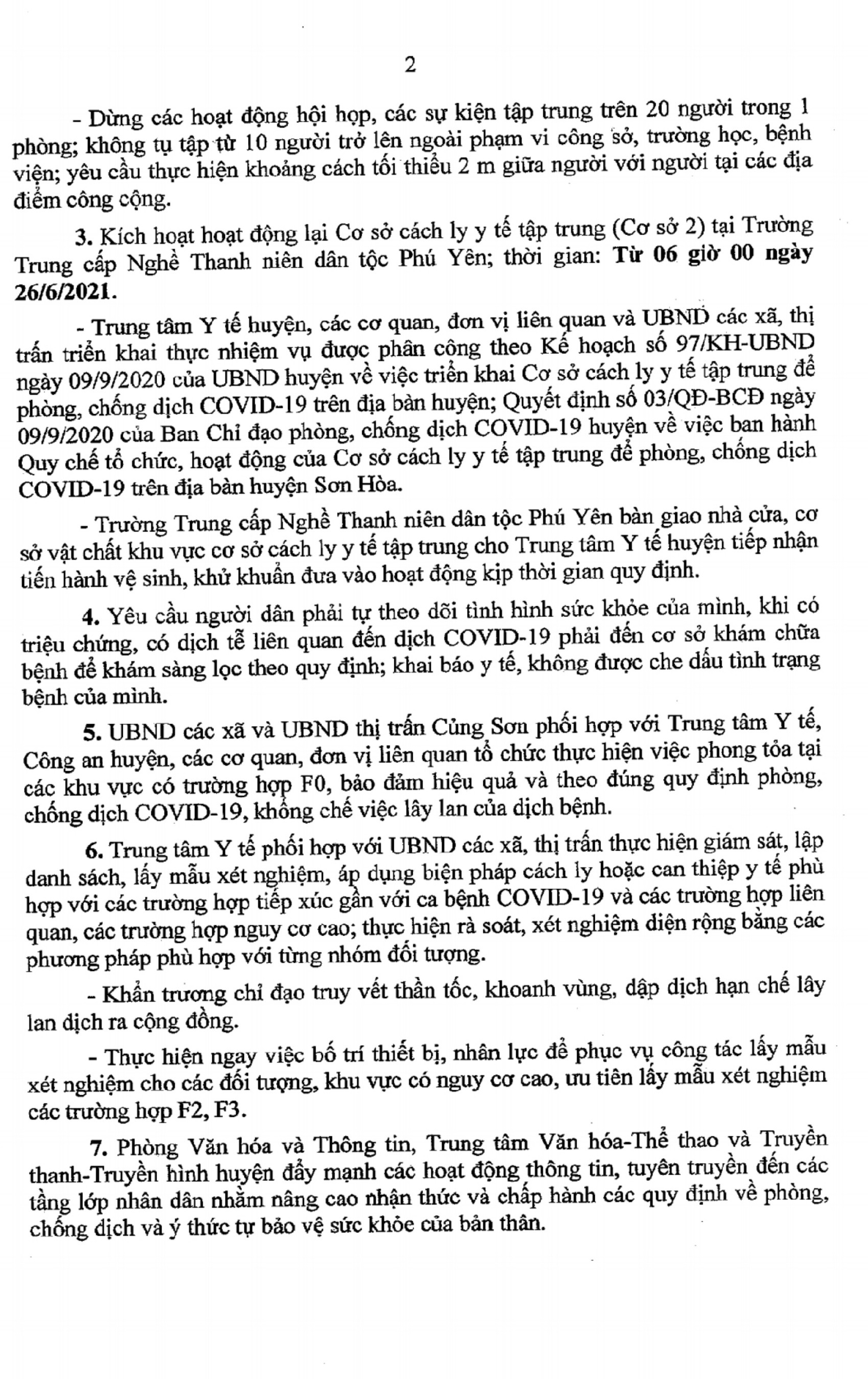 CV 668/UBND V/v khẩn trương, tăng cường thực hiện các biện pháp về kiểm soát dịch bệnh COVID-19 trên địa bàn huyện Sơn Hoà (2)