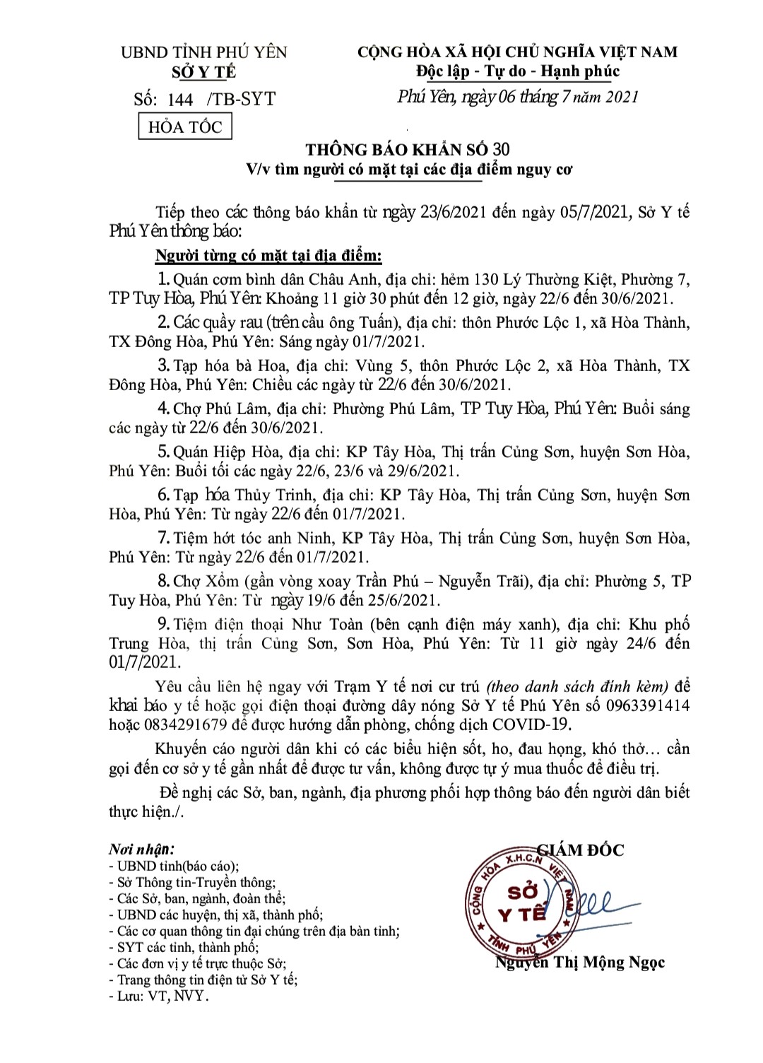TB KHẨN SỐ 30 V/V TÌM NGƯỜI CÓ MẶT TẠI CÁC ĐỊA ĐIỂM CÓ NGUY CƠ
