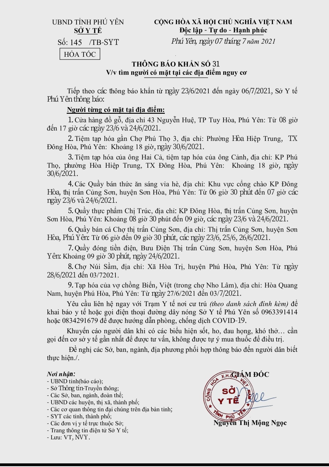 TB KHẨN SỐ 31 V/V TÌM NGƯỜI CÓ MẶT TẠI CÁC ĐỊA ĐIỂM CÓ NGUY CƠ