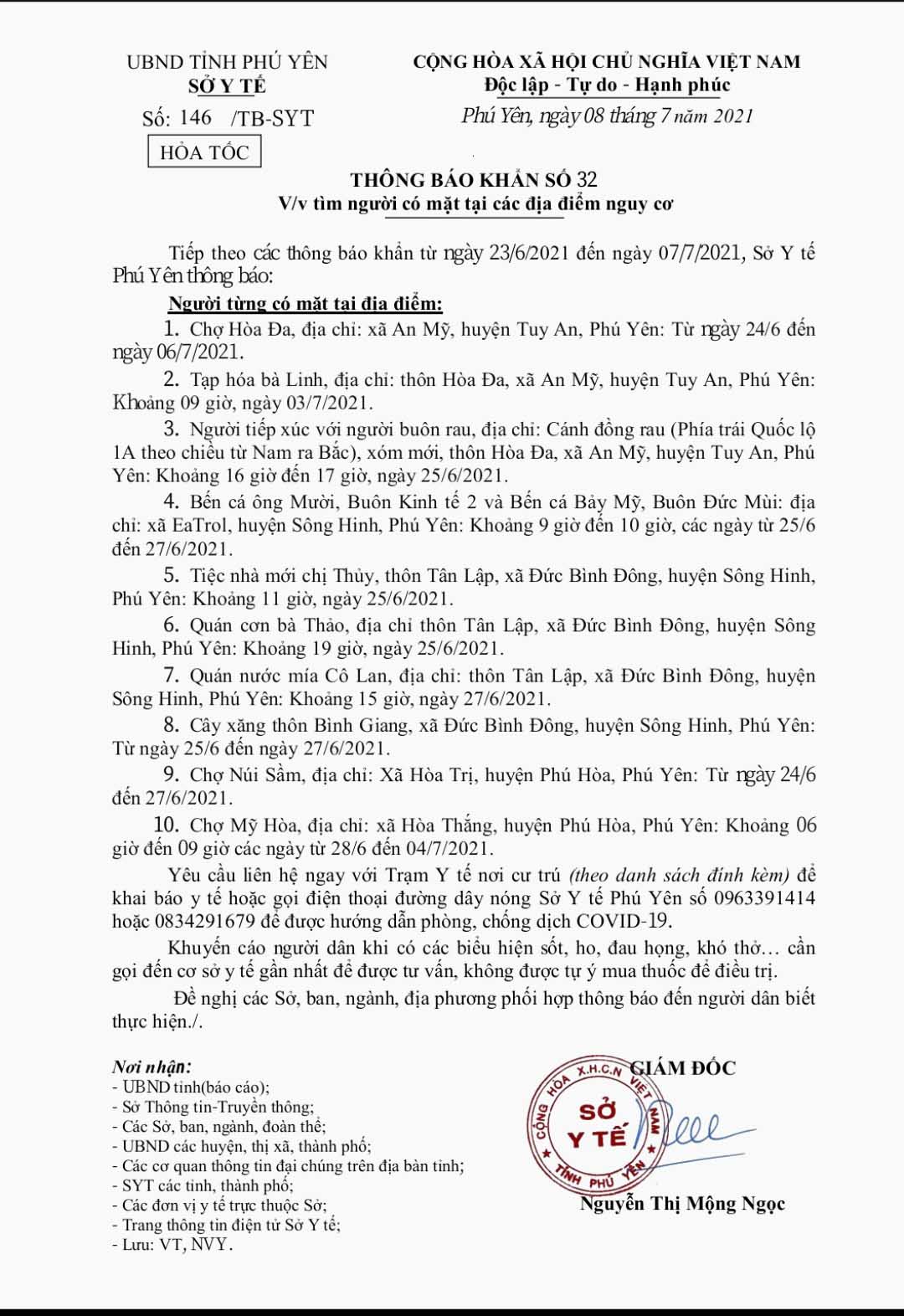 TB KHẨN SỐ 32 V/V TÌM NGƯỜI CÓ MẶT TẠI CÁC ĐỊA ĐIỂM CÓ NGUY CƠ