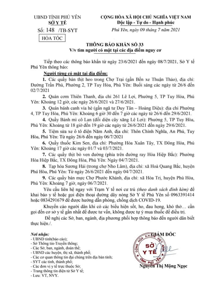 TB KHẨN SỐ 33 V/V TÌM NGƯỜI CÓ MẶT TẠI CÁC ĐỊA ĐIỂM CÓ NGUY CƠ