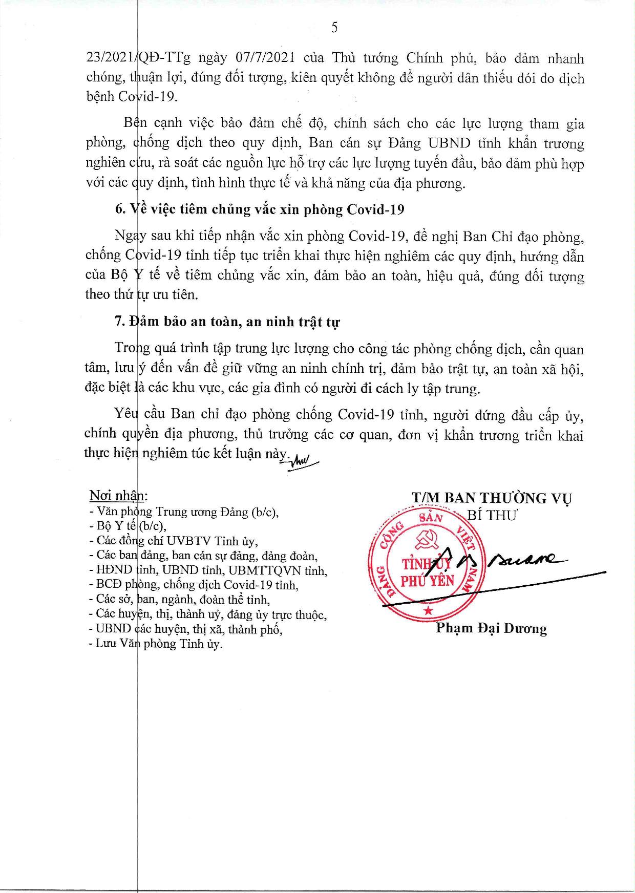 Số 98-KL/TU KẾT LUẬN CỦA BAN THƯỞNG VỤ TỈNH UỶ về phòng, chống dịch Covid-19