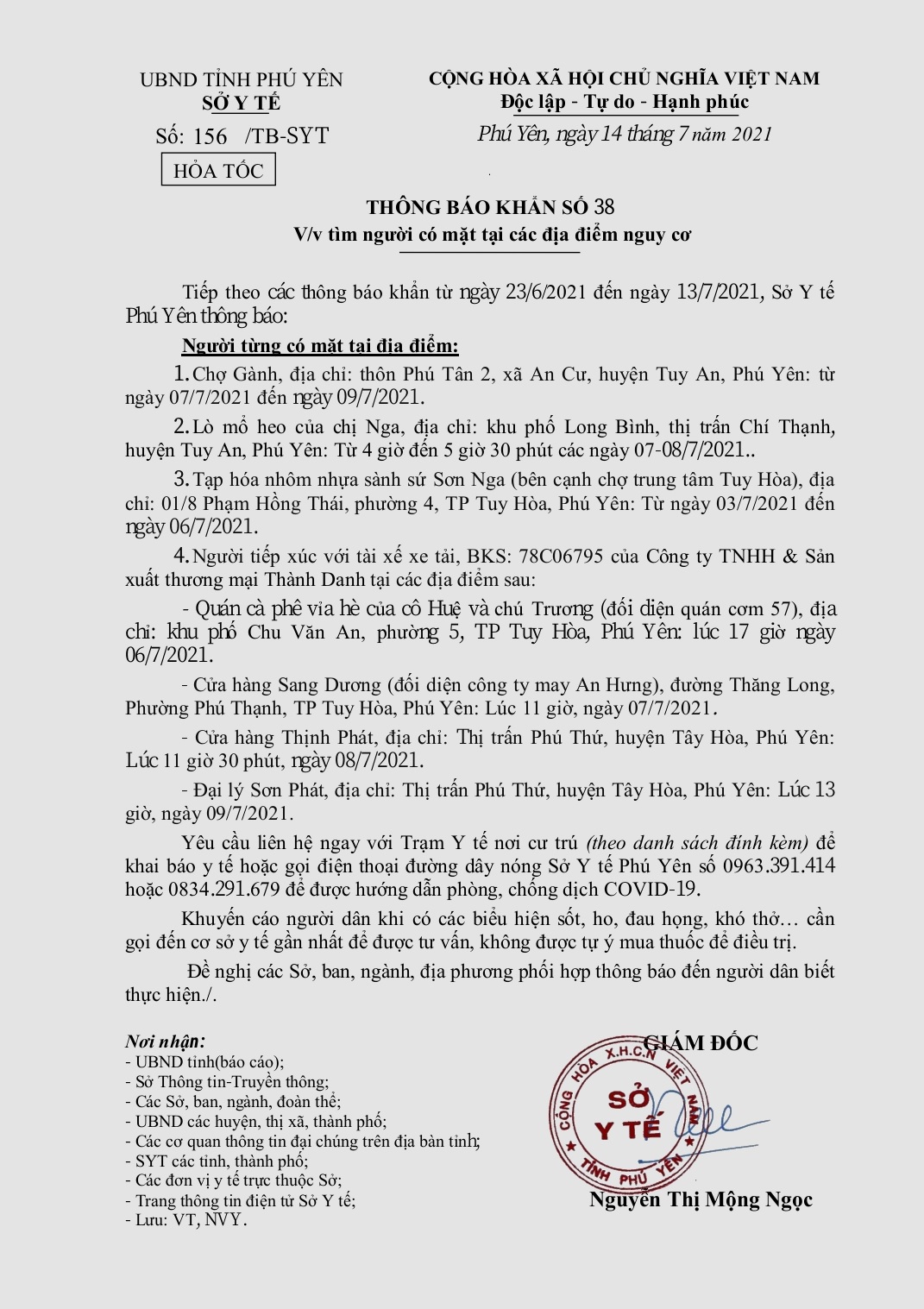 TB KHẨN SỐ 38 V/V TÌM NGƯỜI CÓ MẶT TẠI CÁC ĐỊA ĐIỂM CÓ NGUY CƠ