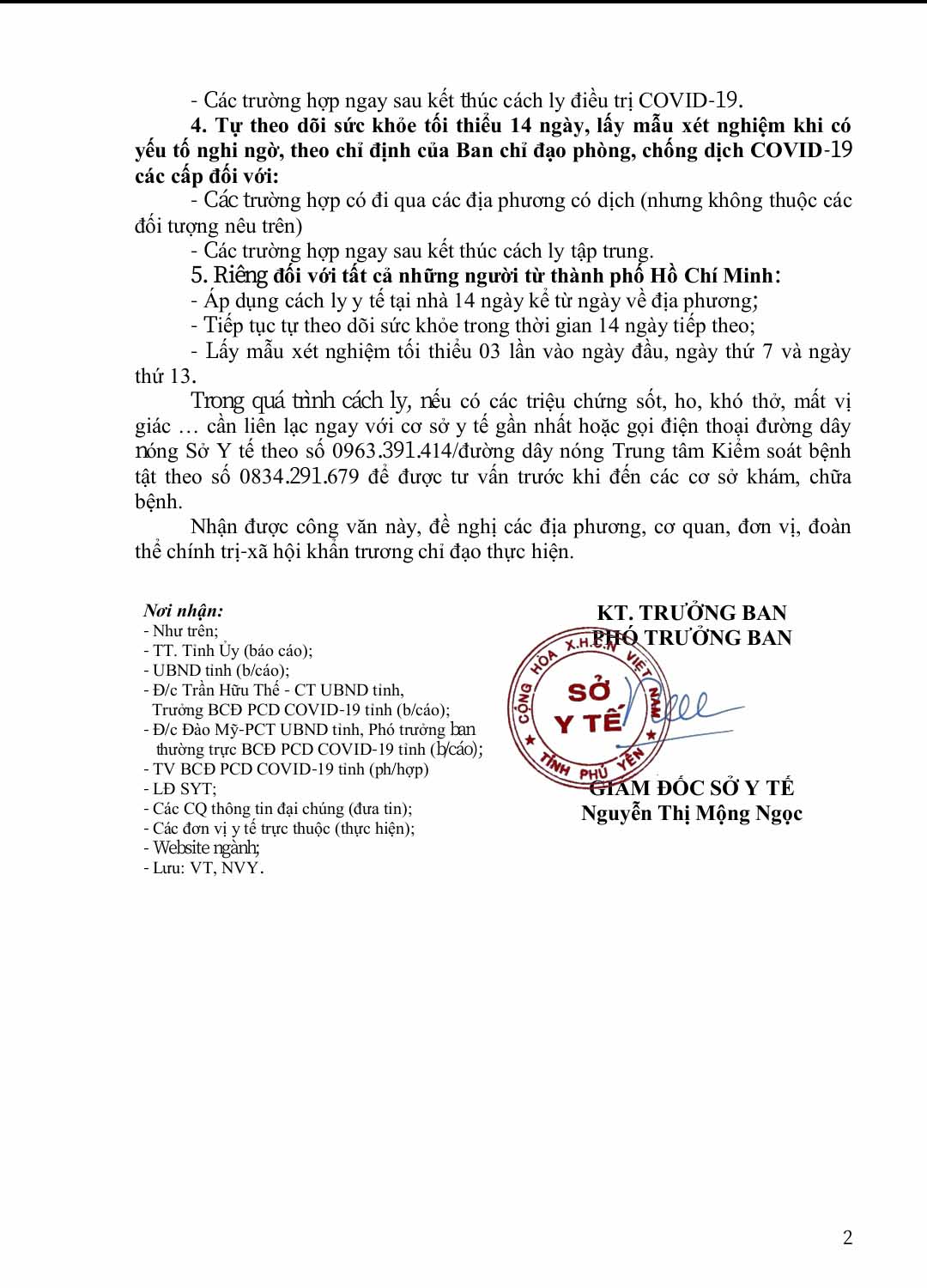 Số 296/CV-BCĐ V/v áp dụng các biện pháp cách ly y tế để phòng chống dịch COVID-19