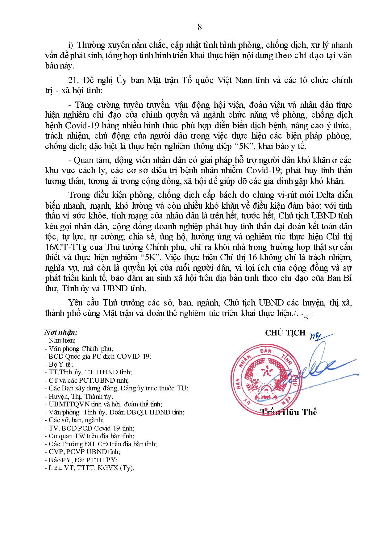 3283/UBND-KGVX V/v thực hiện giãn cách xã hội theo Chỉ thị 16/CT-TTg của Thủ tướng Chính phủ trên toàn tỉnh