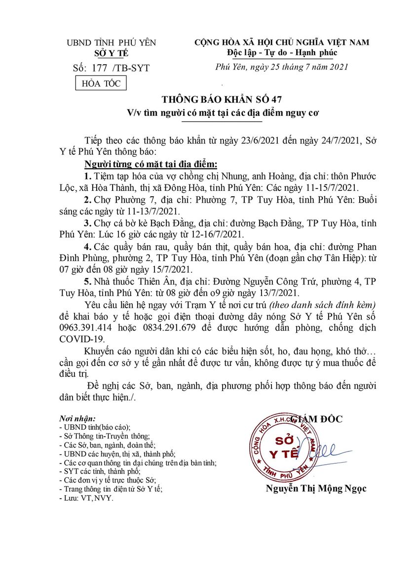 TB KHẨN SỐ 47 V/V TÌM NGƯỜI CÓ MẶT TẠI CÁC ĐỊA ĐIỂM CÓ NGUY CƠ
