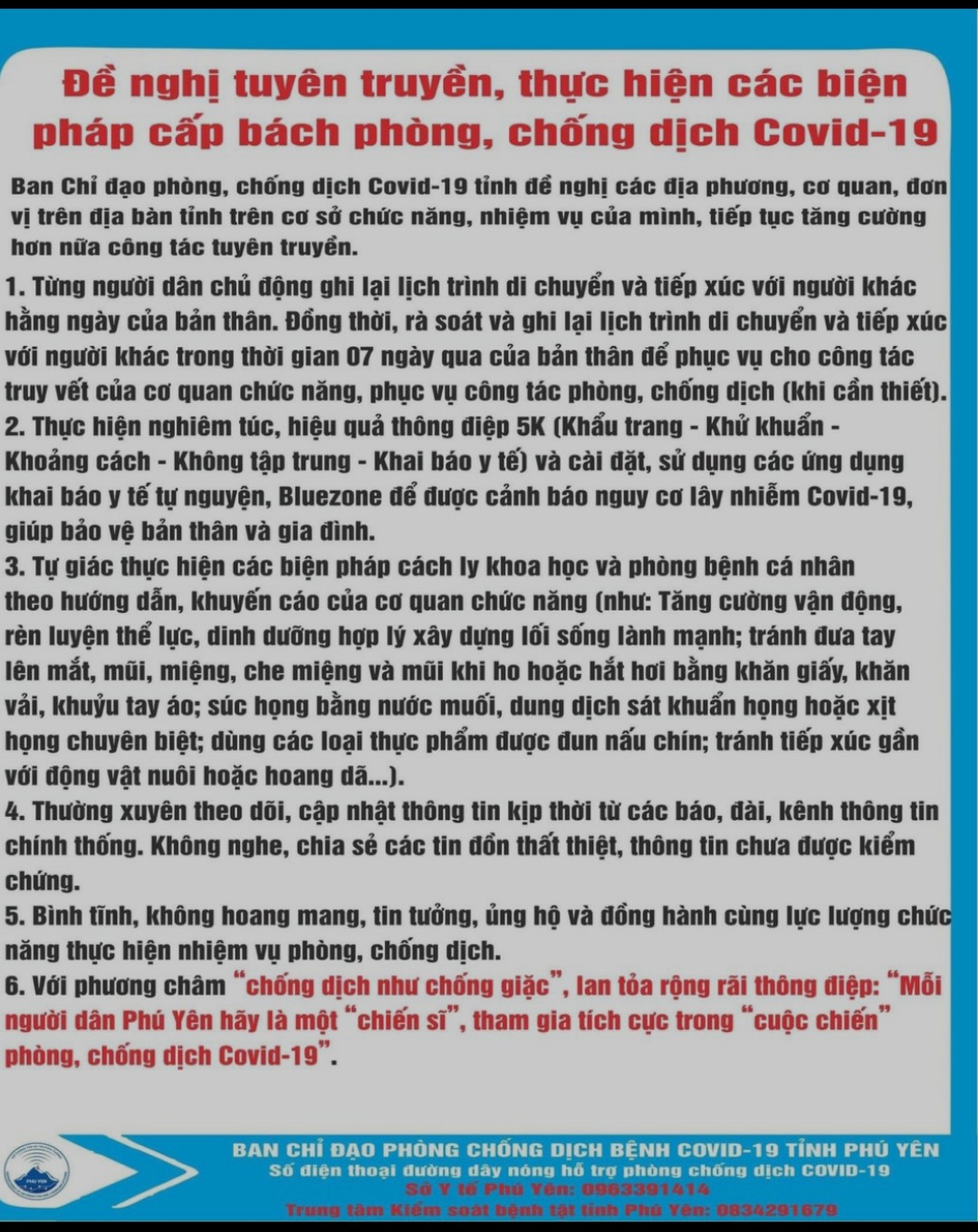 243/CV-BCĐ V/v đề nghị tuyên truyền, thực hiện các biện pháp cấp bách phòng, chống dịch Covid-19