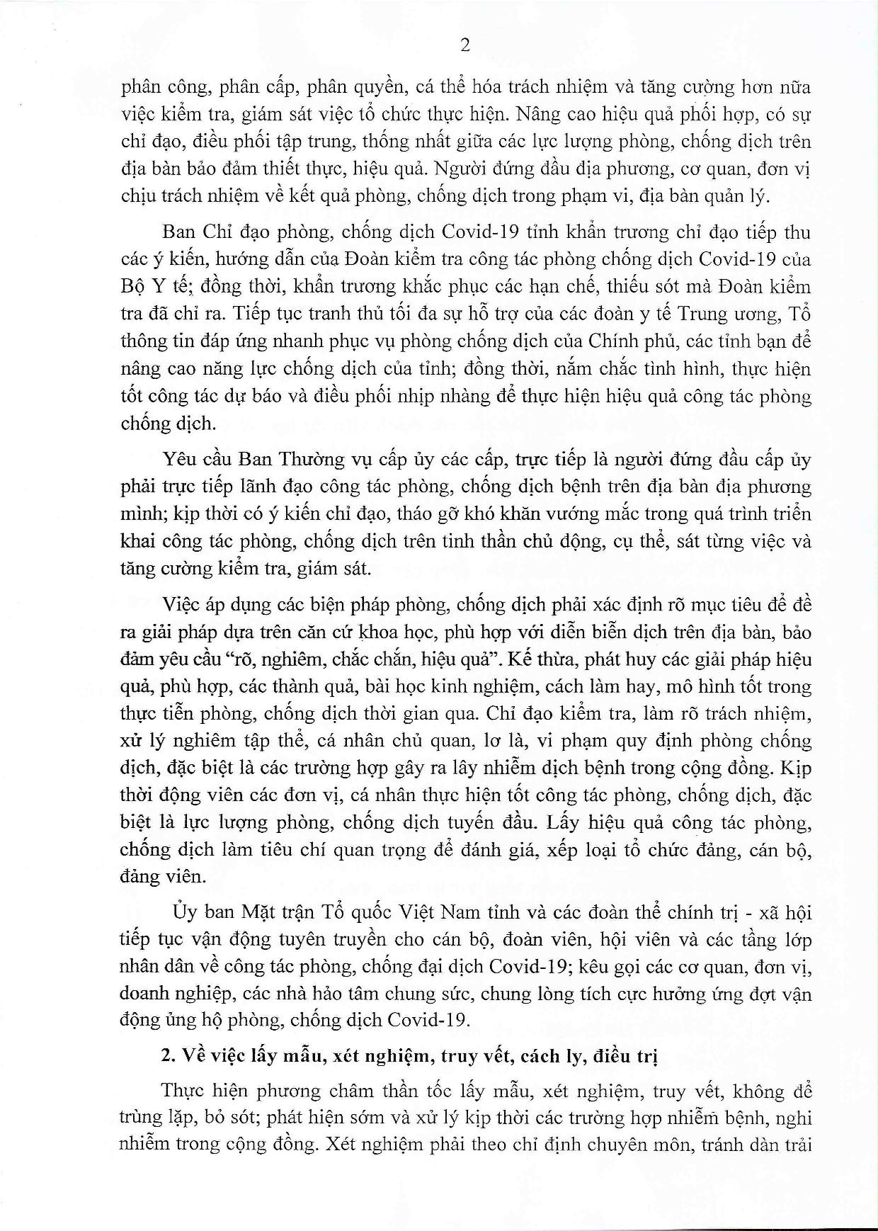Số 98-KL/TU KẾT LUẬN CỦA BAN THƯỞNG VỤ TỈNH UỶ về phòng, chống dịch Covid-19 (2)