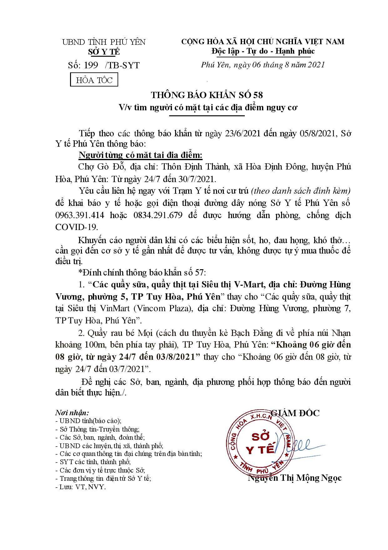 TB KHẨN SỐ 58 V/V TÌM NGƯỜI CÓ MẶT TẠI CÁC ĐỊA ĐIỂM CÓ NGUY CƠ