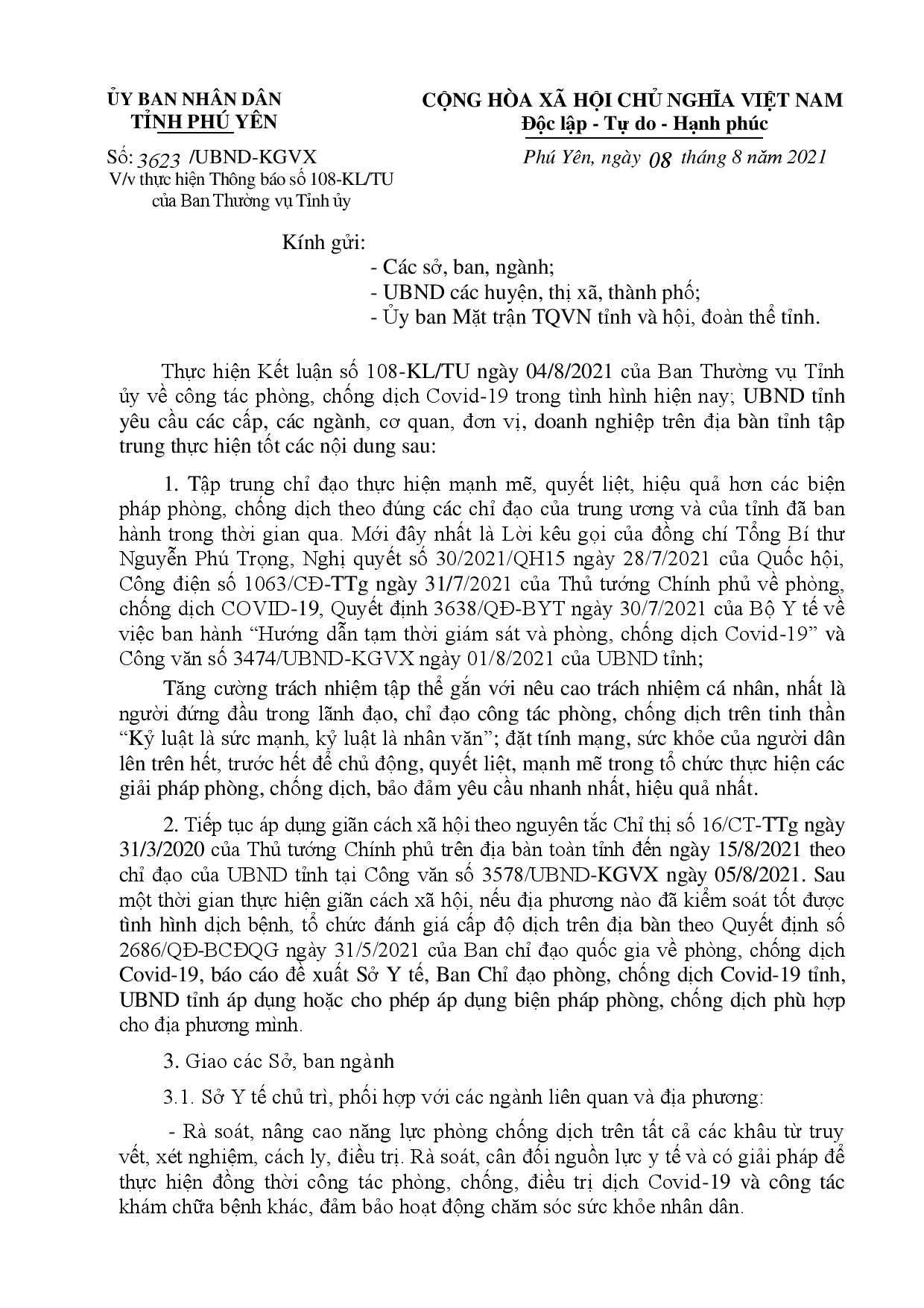 3623/UBND-KGVX V/v thực hiện Thông báo số 108-KL/TU của Ban Thường vụ Tỉnh uỷ (1)