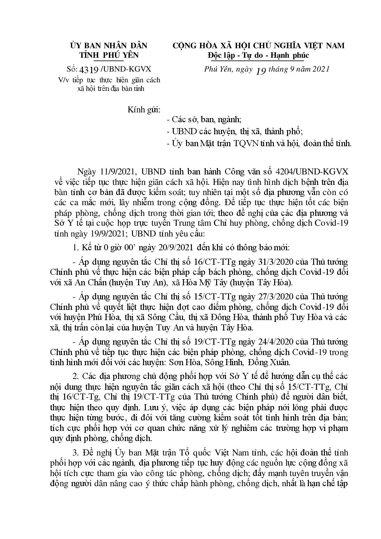 4319/UBND-KGVX V/v tiếp tục thực hiện giãn cách xã hội trên địa bàn tỉnh (1)