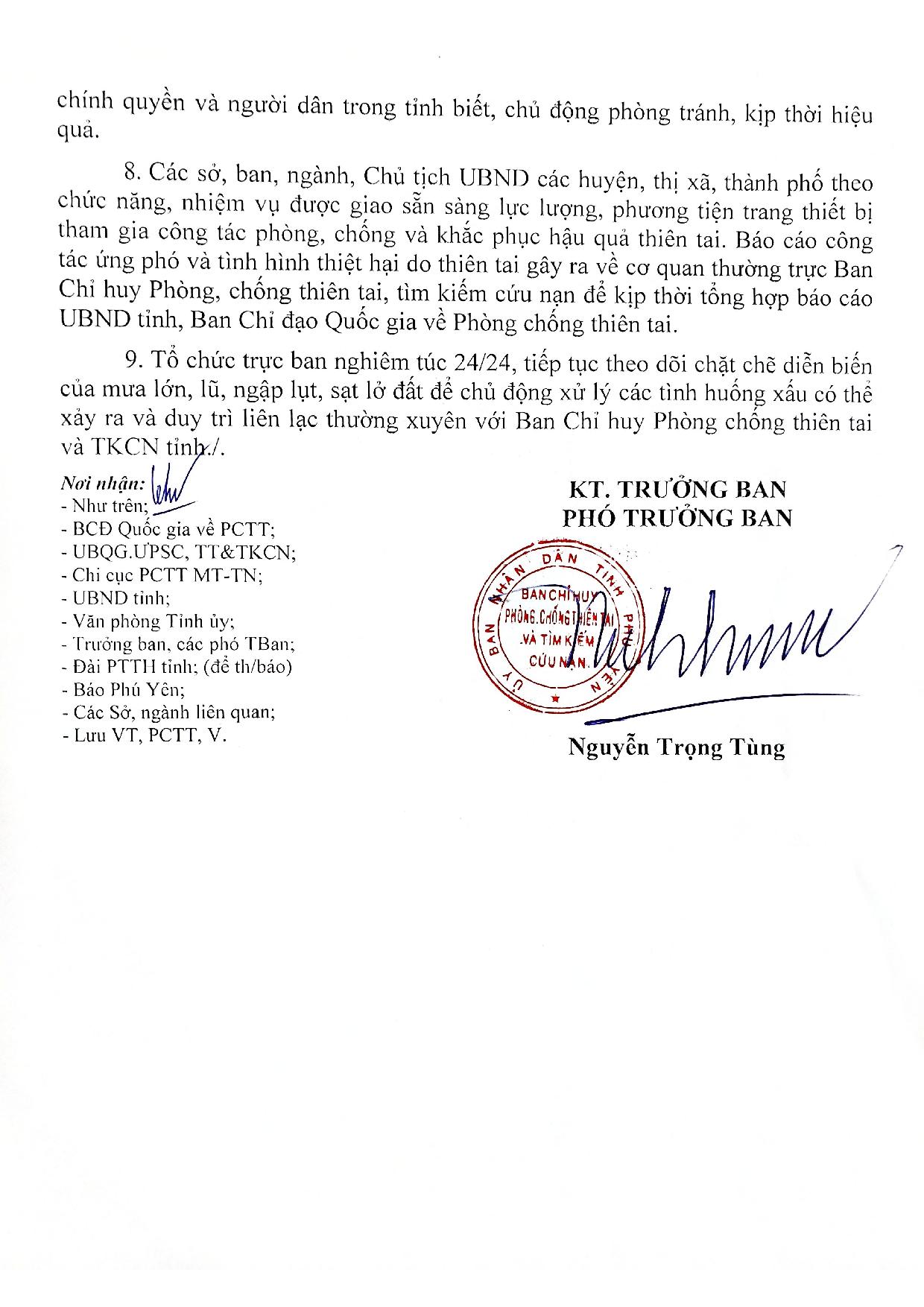 117/CĐ-PCTT CÔNG ĐIỆN V/v chủ động triển khai công tác ứng phó, khắc phục với mưa lớn, lũ, ngập lụt