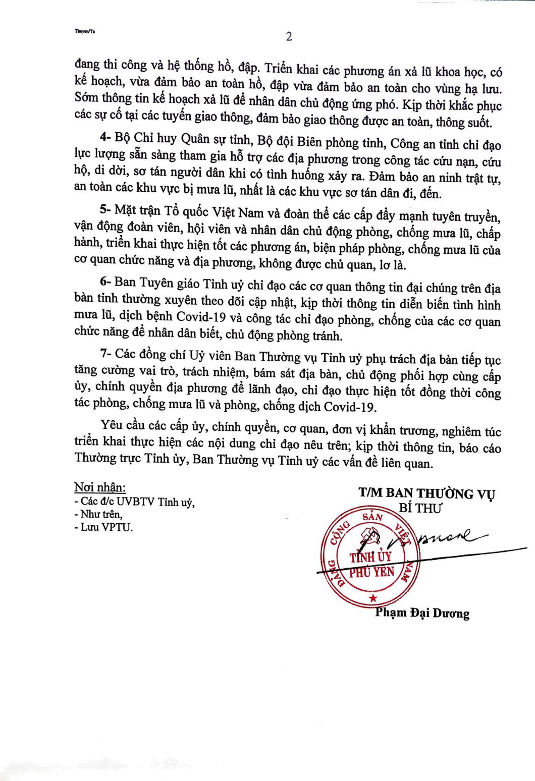 Số 205- CV/TU v/v triển khai các biện pháp phòng, chống mưa lũ và phòng, chống dịch Covid-19