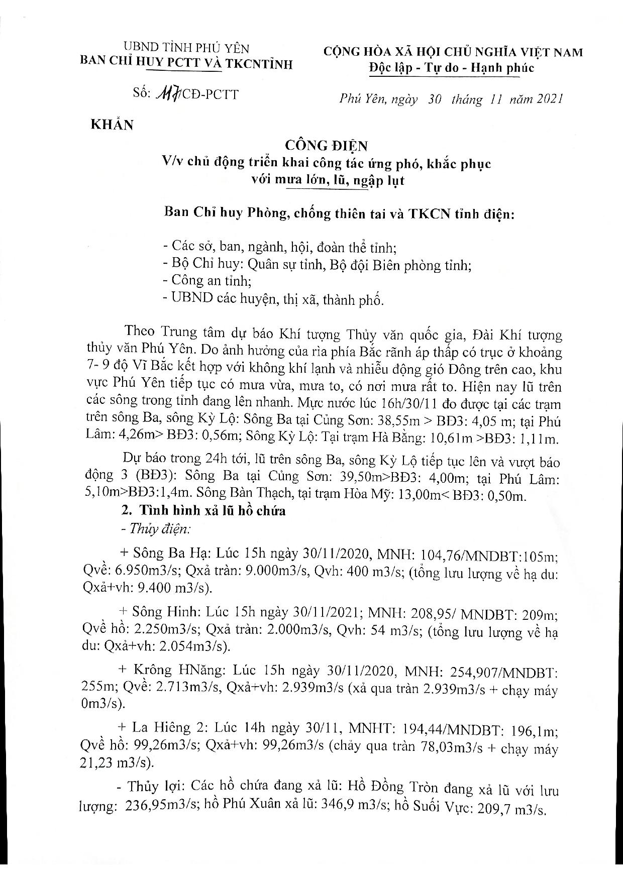 117/CĐ-PCTT CÔNG ĐIỆN V/v chủ động triển khai công tác ứng phó, khắc phục với mưa lớn, lũ, ngập lụt (1)