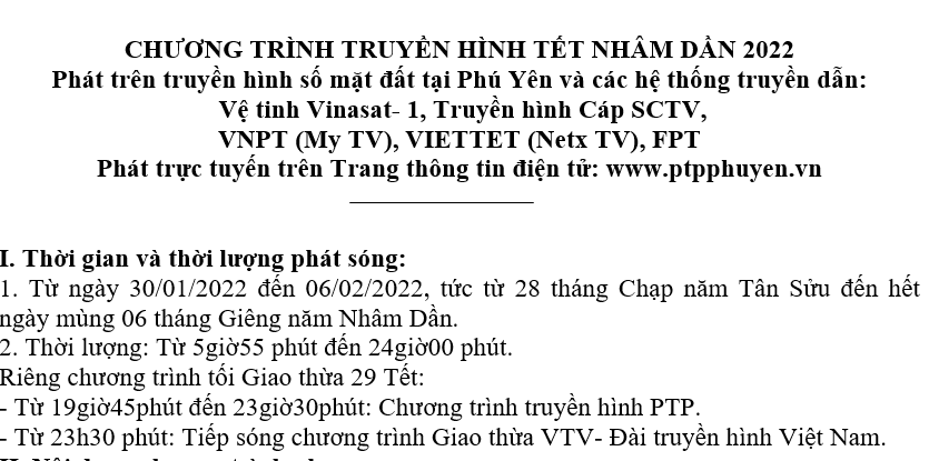 CHƯƠNG TRÌNH TRUYỀN HÌNH TẾT NHÂM DẦN 2022